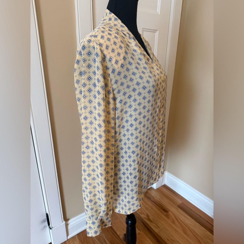 PENDLETON Provence Women’s Sz 10 Yellow Geometric V-neck Long Sleeves Blouse NWT - Picture 3 of 13